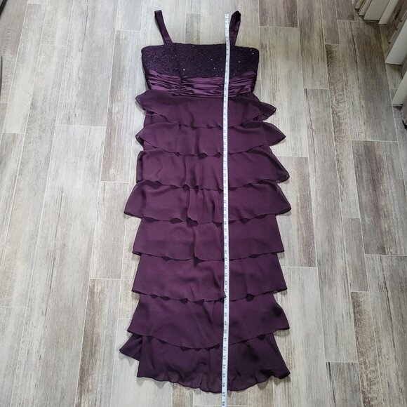 R&M Richards Formal Dress w/ Jacket Set, 14, Plum, Sequins Ruffle Wedding, EUC - Picture 4 of 13